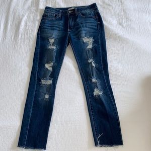 Distressed dark wash skinny jeans (SZ 28)